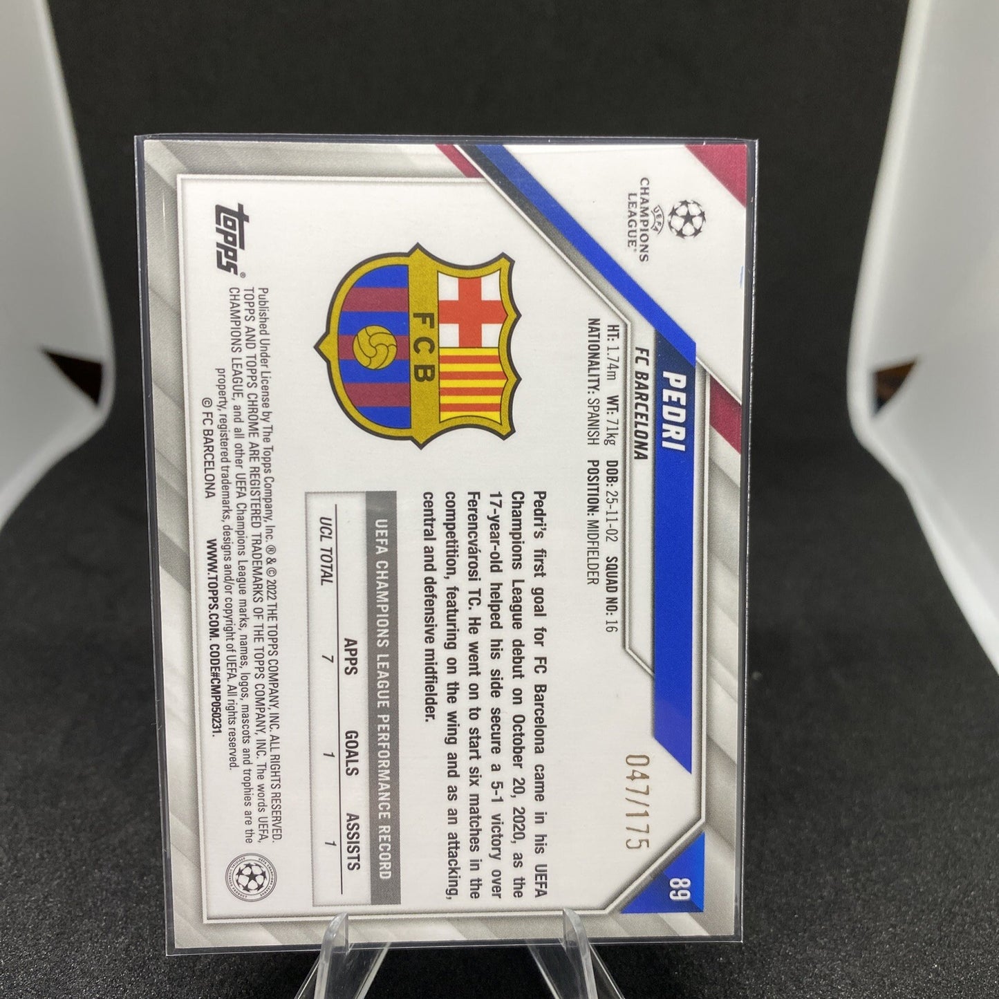 2021-22 TOPPS CHROME UEFA PEDRI PINK REFRACTOR #89 47/175 GEM SP All-Star Rookie
