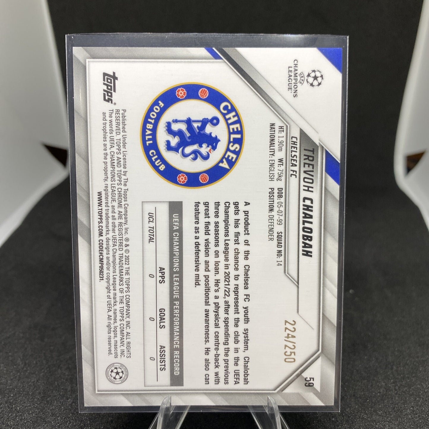 2021 Topps Chrome #59 Purple Mini Diamond 224/250 Trevoh Chalobah Gem Rookie SP