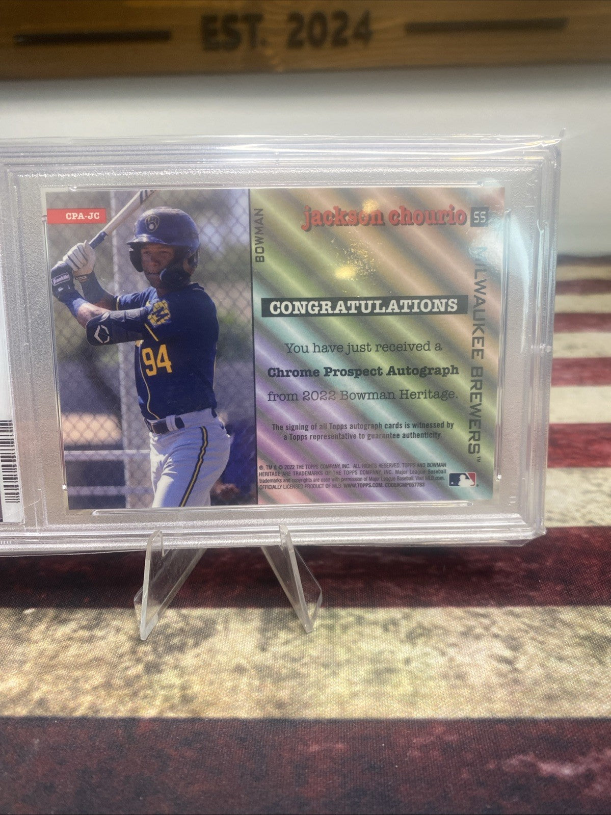 2022 Bowman Heritage Jackson Chourio Chrome Prospects Auto PSA 10