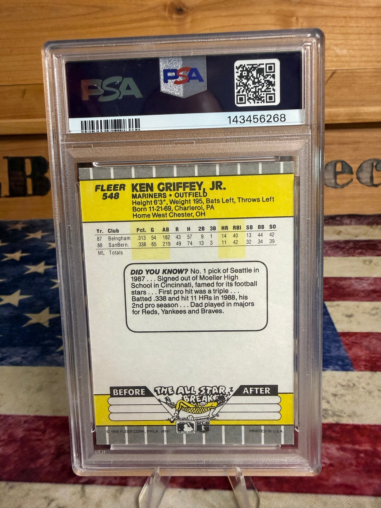 1989 Fleer GLOSSY Ken Griffey Jr. ROOKIE #548 PSA 8 NM-MT Mariners HOF