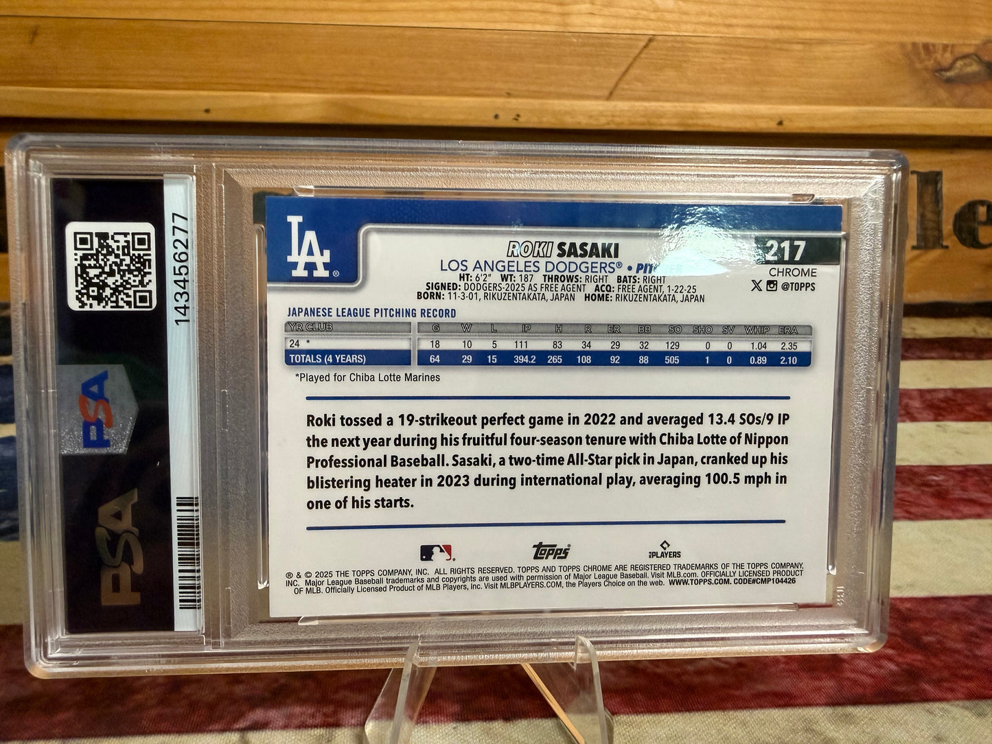 2025 Topps Chrome Roki Sasaki RC RAYWAVE Refractor #217 PSA 9 MINT Dodgers