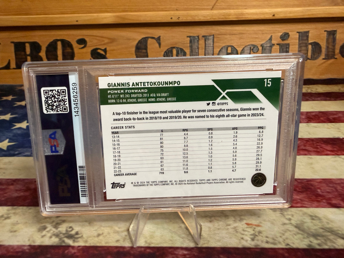 2023-24 Topps Chrome Sapphire Giannis Antetokounmpo PURPLE /10 BOOKEND PSA 10 Bucks