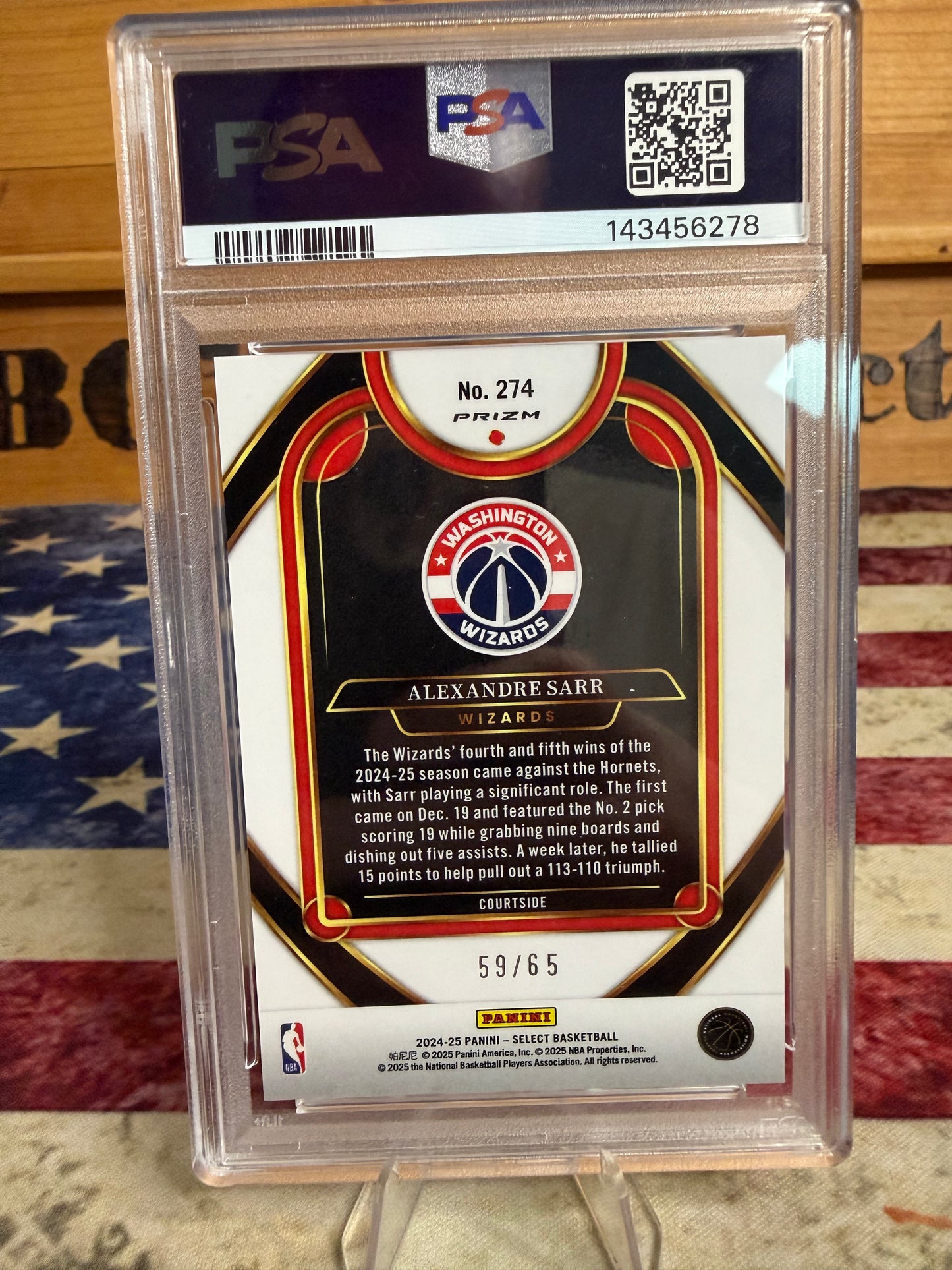 2024-25 Panini Select Alexandre Sarr COURTSIDE Red Tectonic RC /65 #304 PSA 8 Wizards