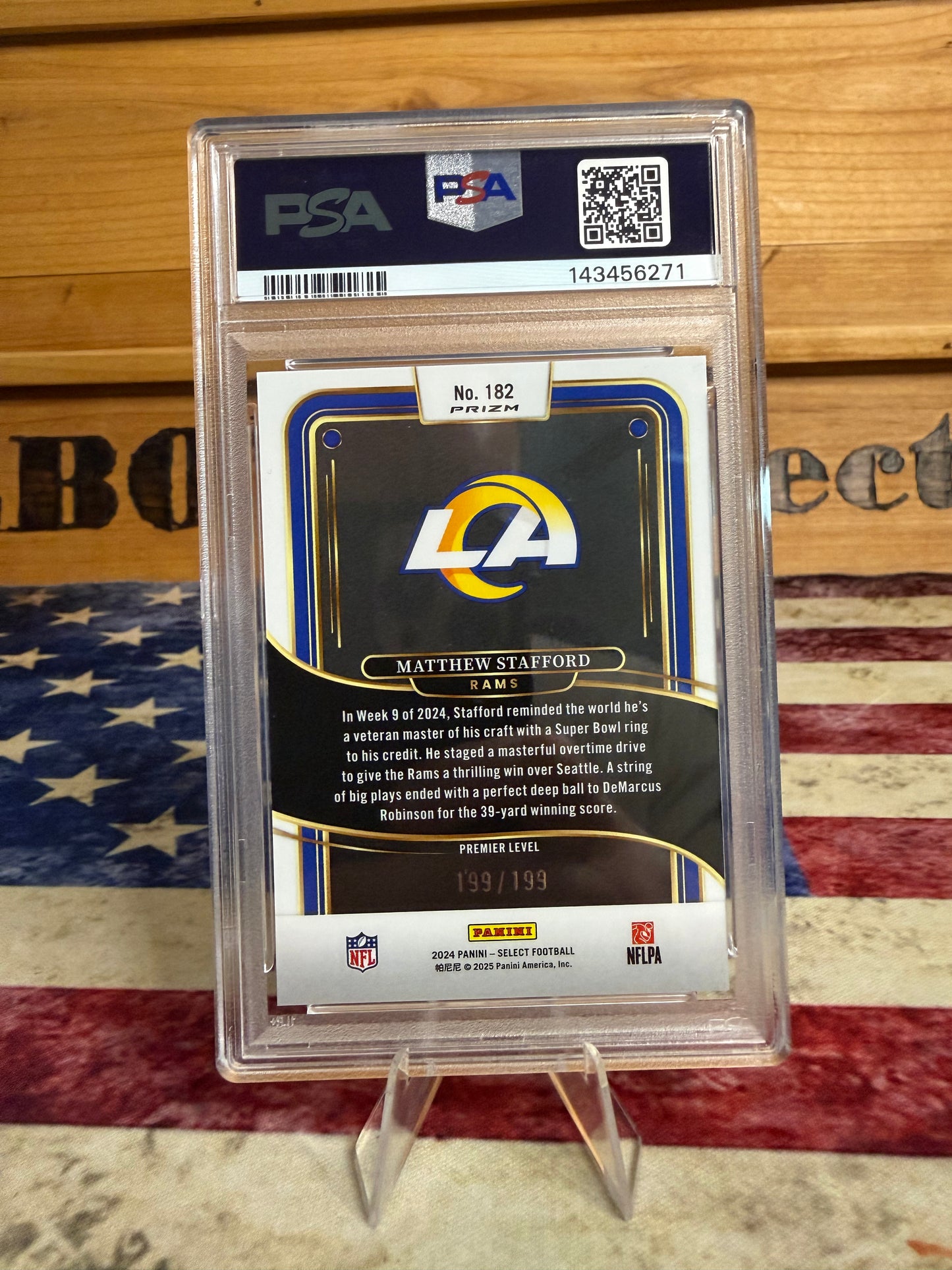 2024 Panini Select Matthew Stafford PREMIER LEVEL White Shock BOOKEND 199/199 PSA 10 Rams
