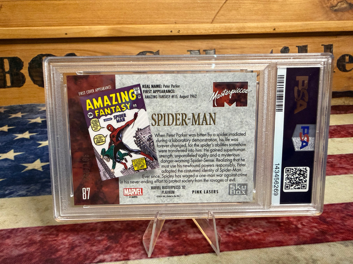2024 Skybox Marvel Masterpieces '92 Platinum SPIDER-MAN Pink Lasers /992 PSA 9