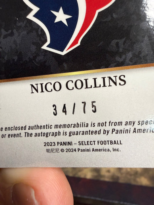 2023 Panini Select Nico Collins Patch Autograph /75 Houston Texans