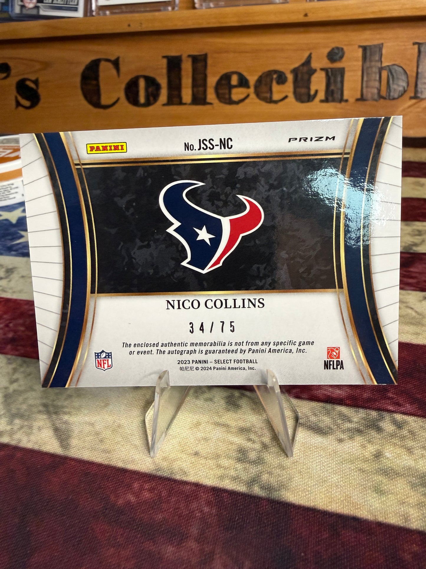 2023 Panini Select Nico Collins Patch Autograph /75 Houston Texans