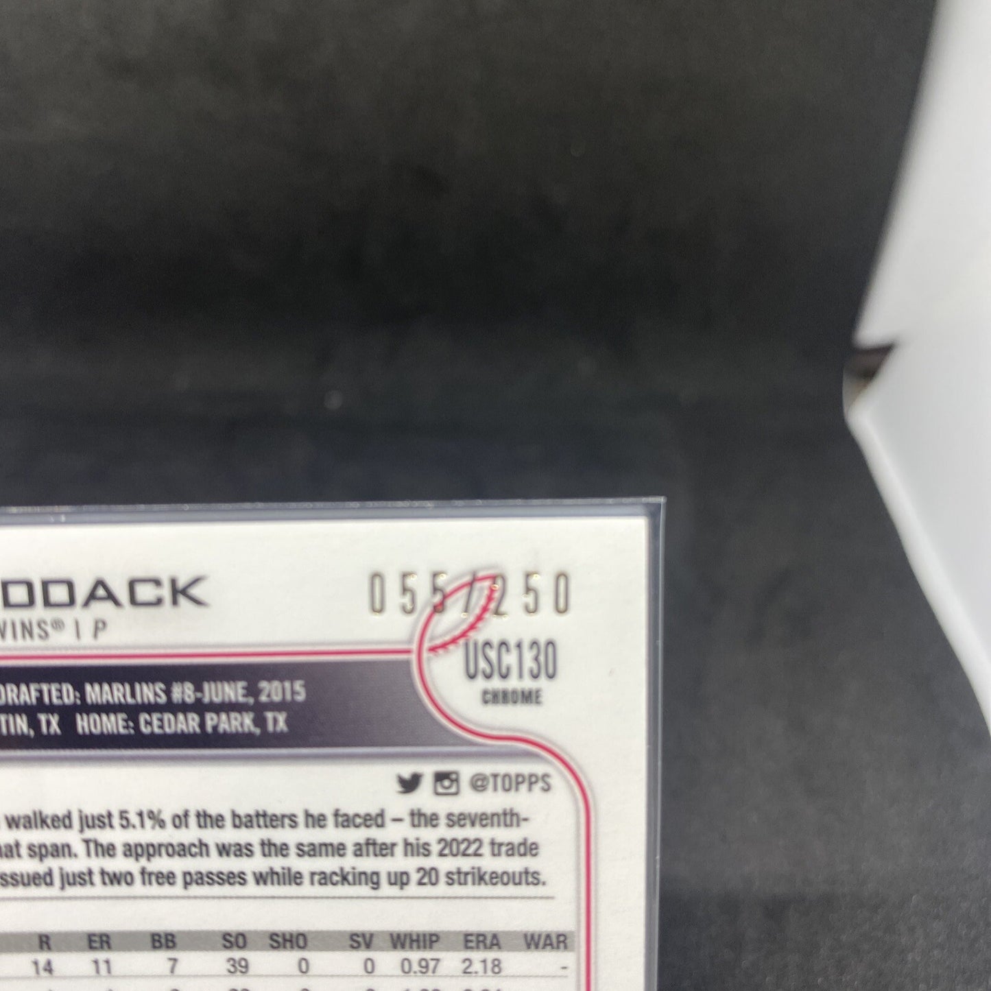 2022 Topps Chrome Update Chris Paddack  Aqua Refractor #'d /250 USC130 Twins
