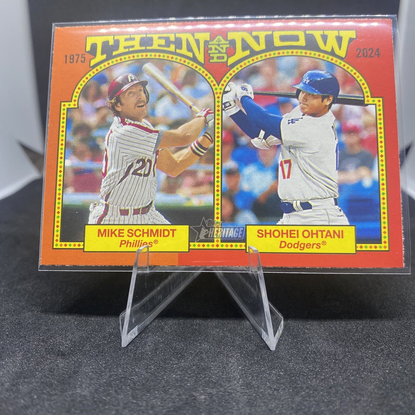 SP 2024 Topps Heritage Baseball Then & Now Shohei Ohtani Mike Schmidt #TAN-2
