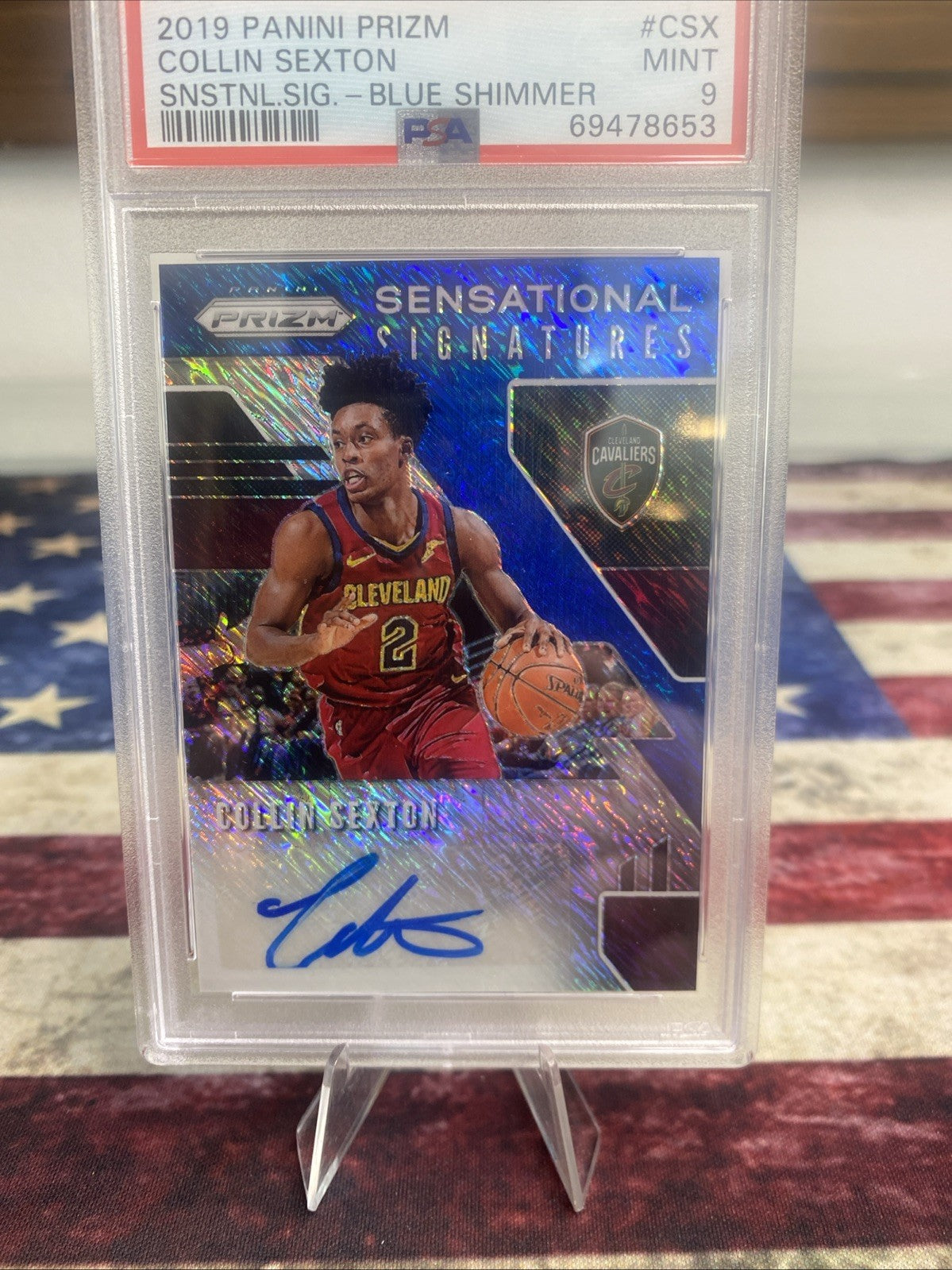 2019-20 Prizm Collin Sexton Sensational Signatures SSP Blue Shimmer Auto PSA 9