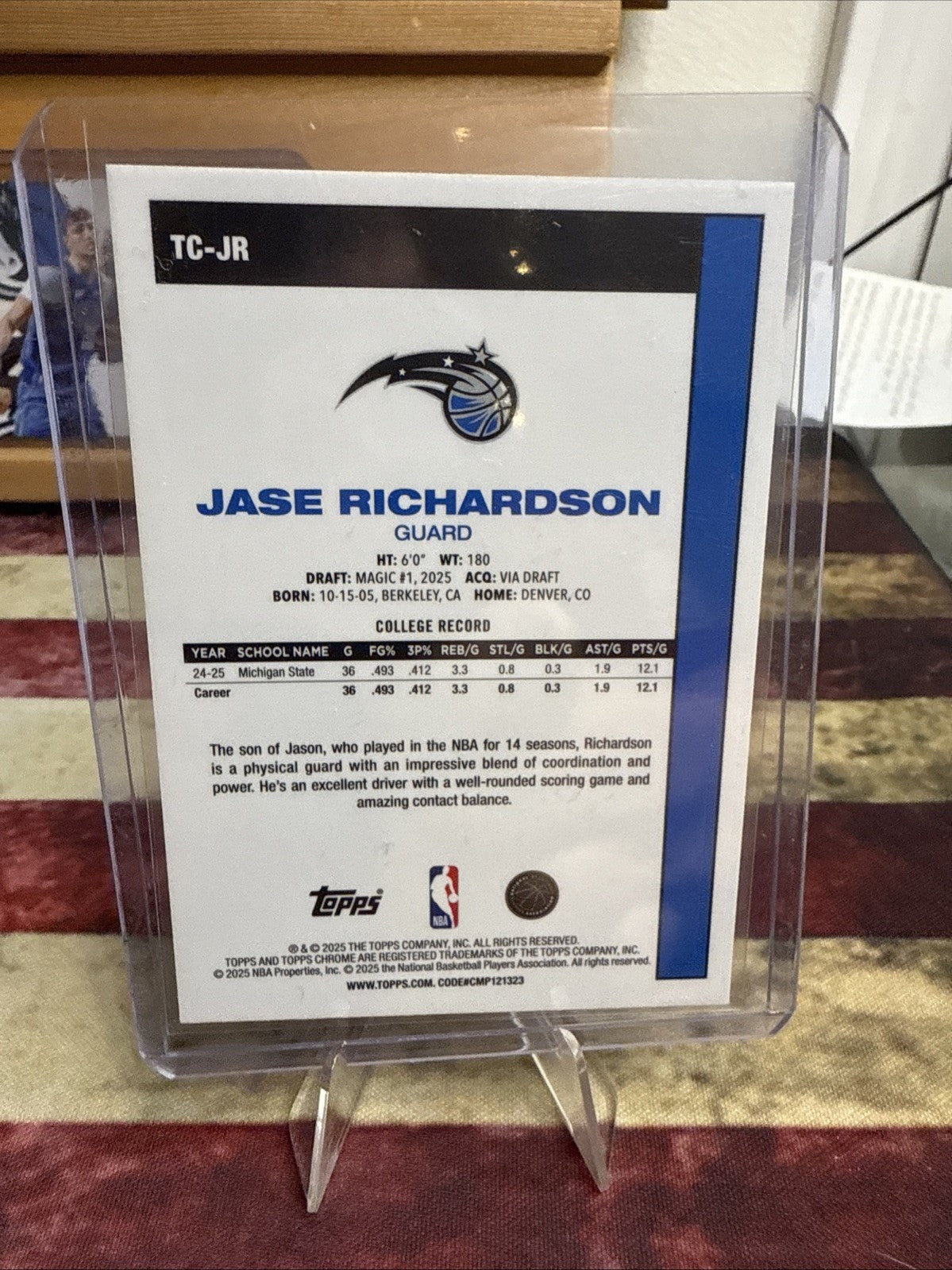 2025-26 Topps Chrome NBA Jase Richardson MOJO REFRACTOR RC Rookie #TC-JR (CL7)