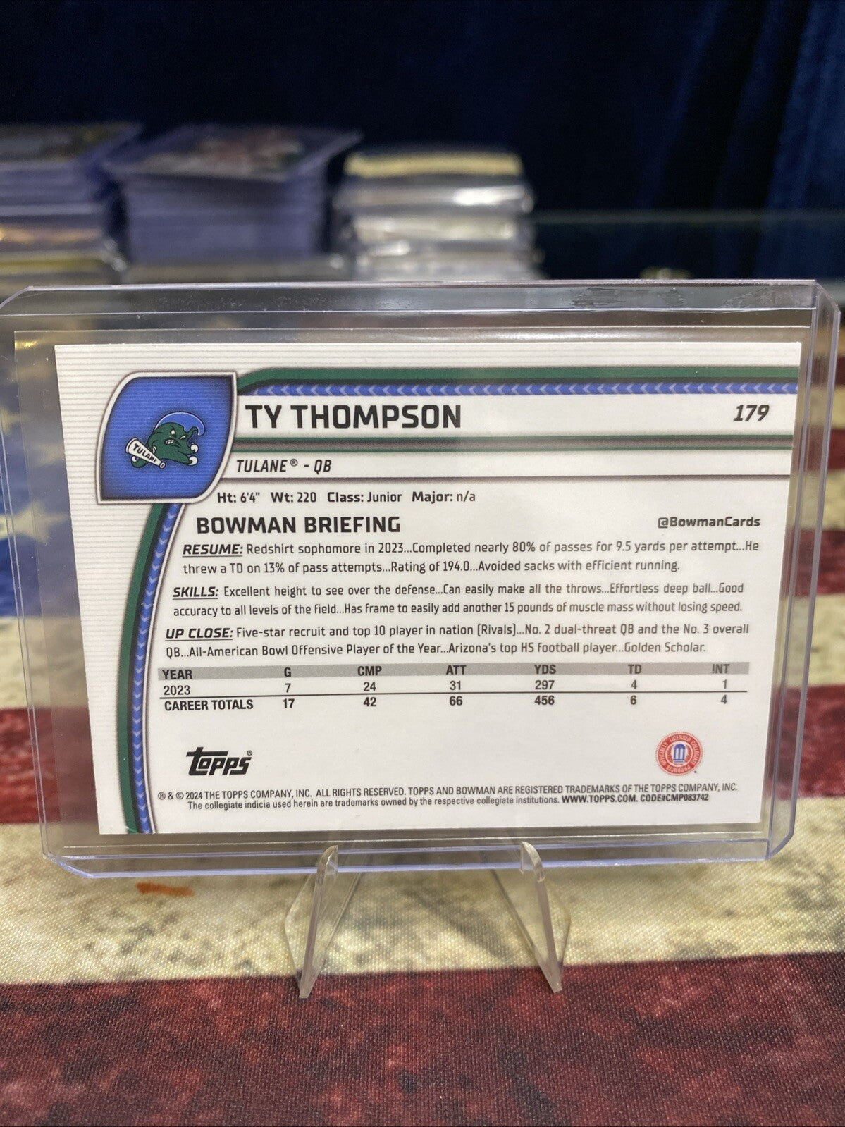 2024 Bowman University Chrome TY THOMPSON 1st X-Fractor Tulane #179