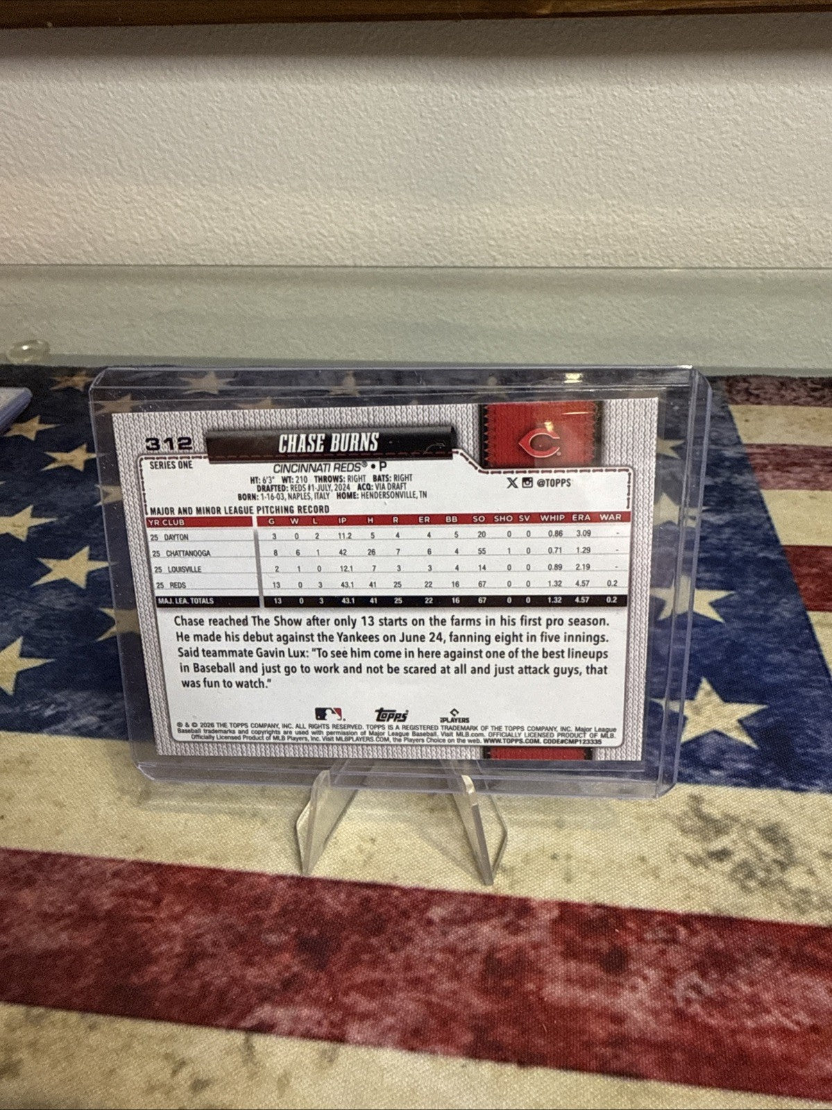2026 Topps Series 1 Chase Burns Team Logo Variation RC Cincinnati Reds SP