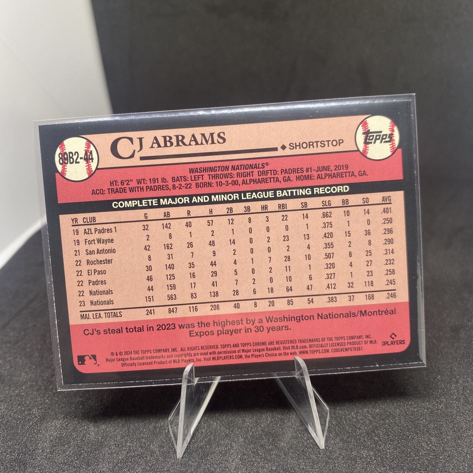 CJ Abrams 2024 Topps Series 2 1989 Silver Crackle Foil Card #89B2-44