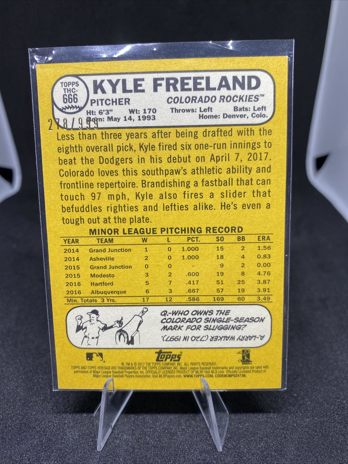 2017 Topps Heritage High Number Chrome /999 Kyle Freeland #THC-666 Rookie RC
