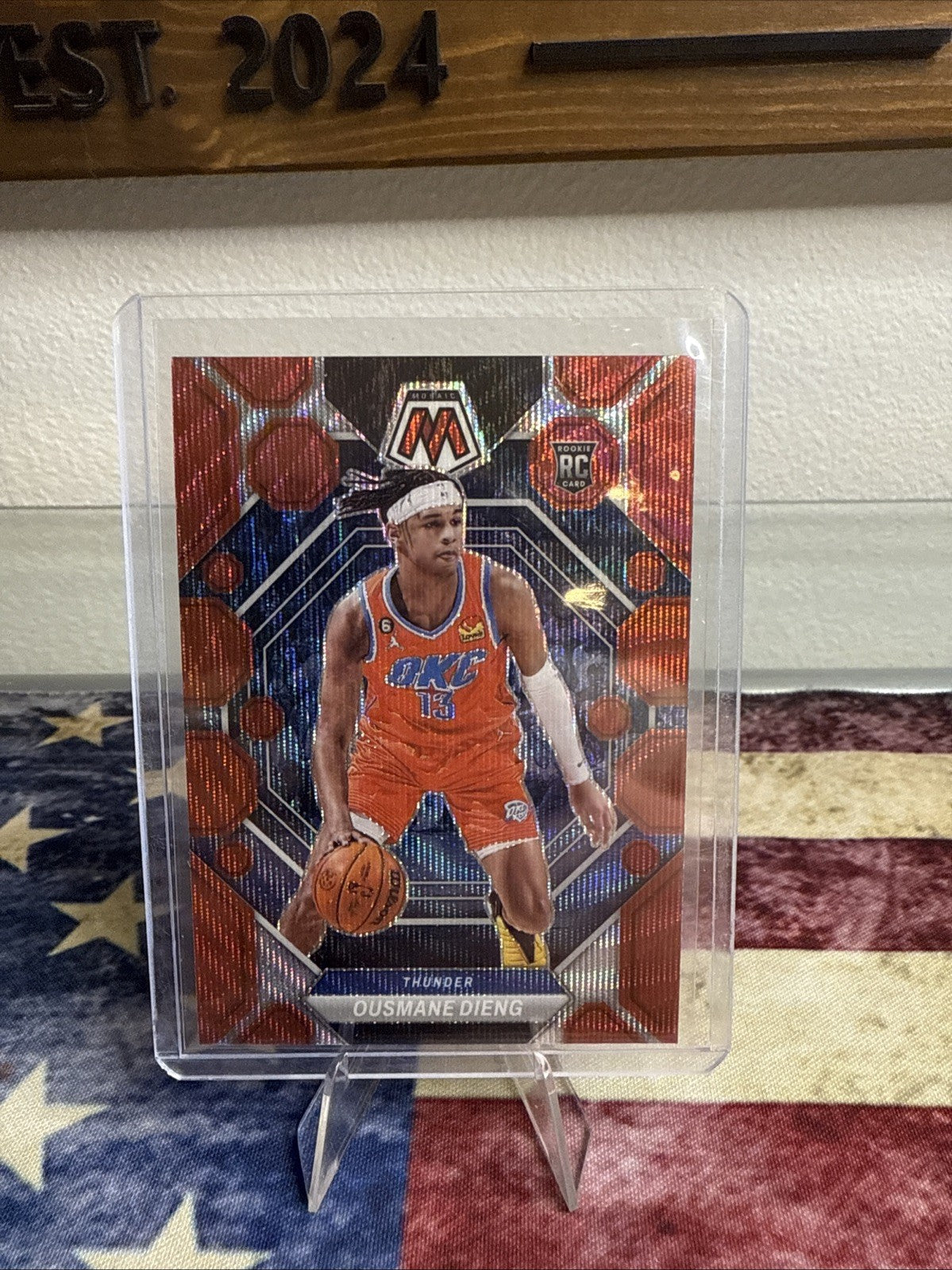 2022-23 Panini Mosaic - Rookies Ousmane Dieng #206 Red Wave Mosaic Prizm (RC)