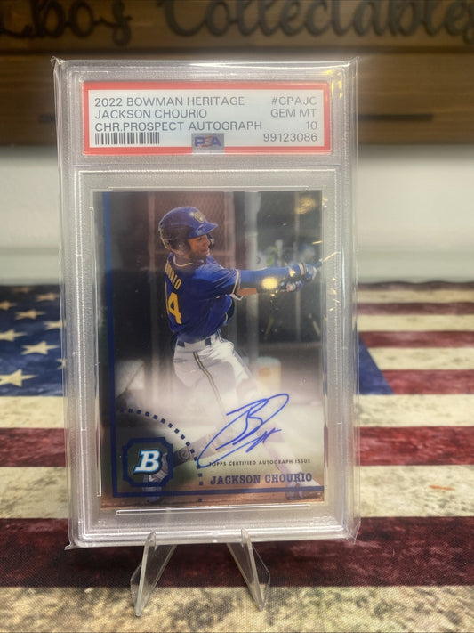 2022 Bowman Heritage Jackson Chourio Chrome Prospects Auto PSA 10