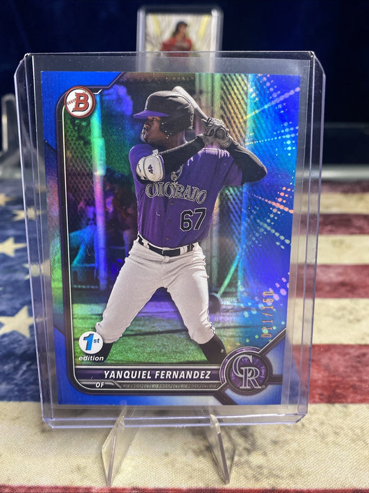 2022 Bowman Draft 1st Edition Blue Foil 046/150 Yanquiel Fernandez #BD-146