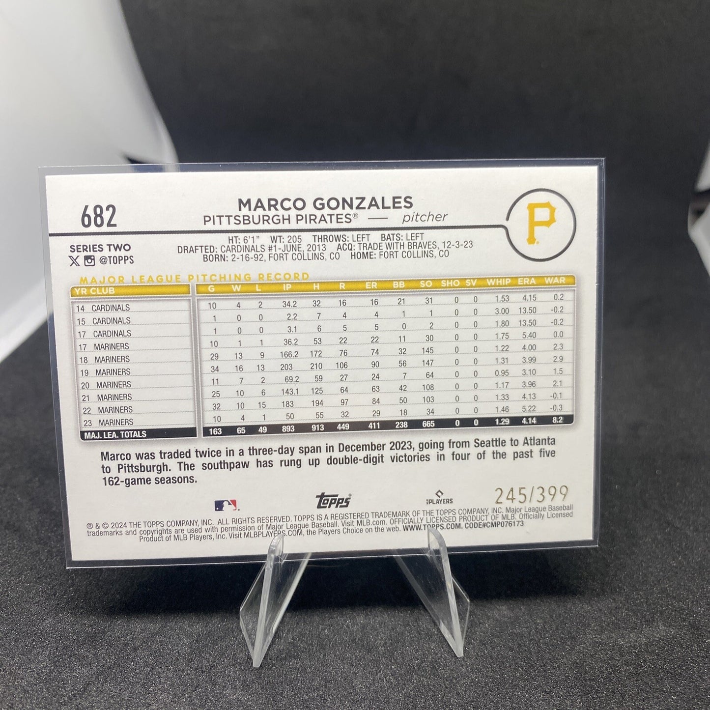 2024 TOPPS AQUA ICE FOIL #682 MARCO GONZALES 245/399 PITTSBURGH PIRATES