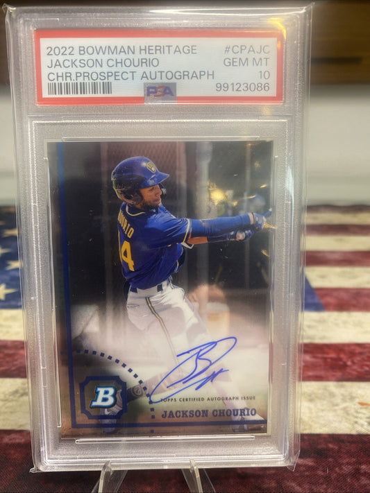 2022 Bowman Heritage Jackson Chourio Chrome Prospects Auto PSA 10