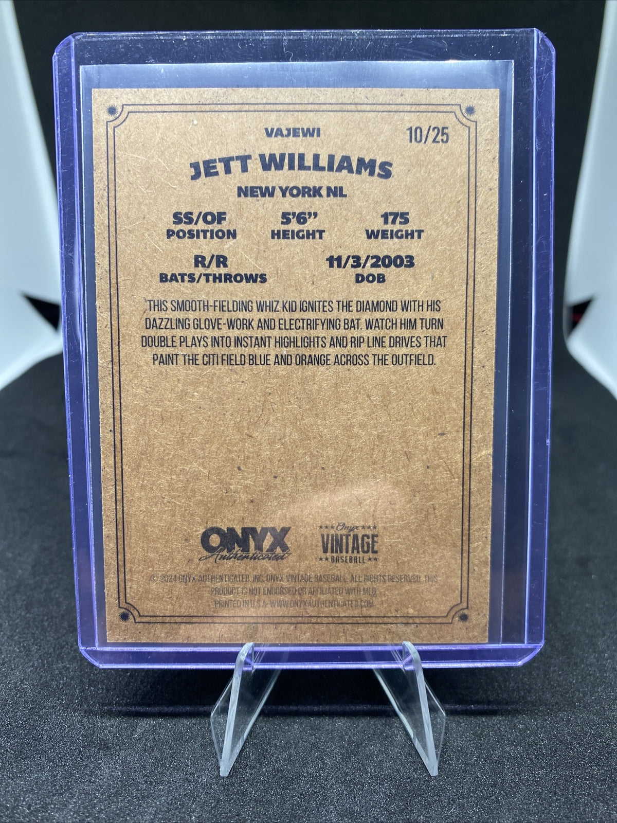 2024 ONYX VINTAGE JETT WILLIAMS RED 10/25 ROOKIE/RC AUTO SSP