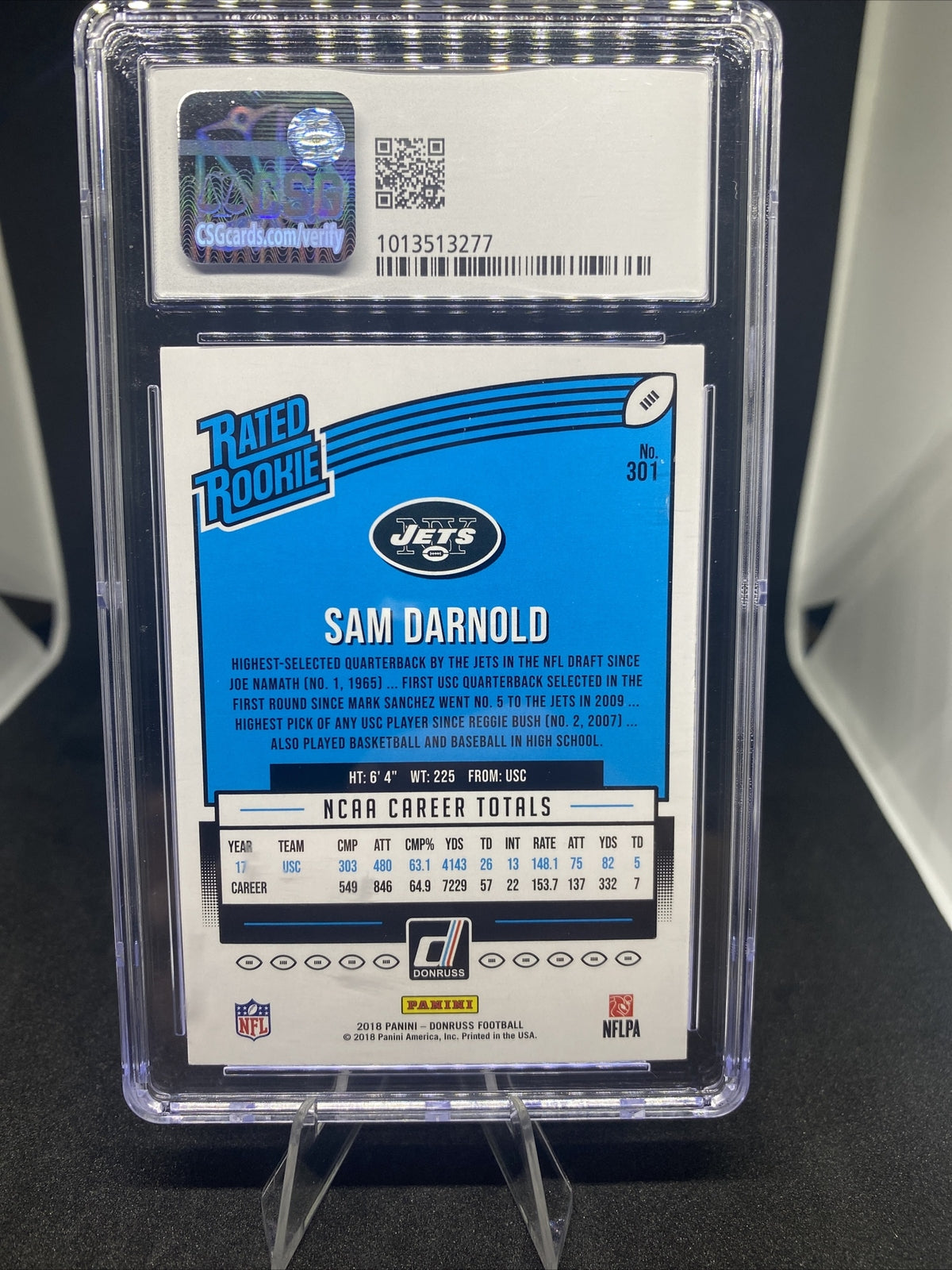2018 Donruss Sam Darnold Rated Rookie #301 - CSG Mint 9- New York Jets RC 🔥🔥