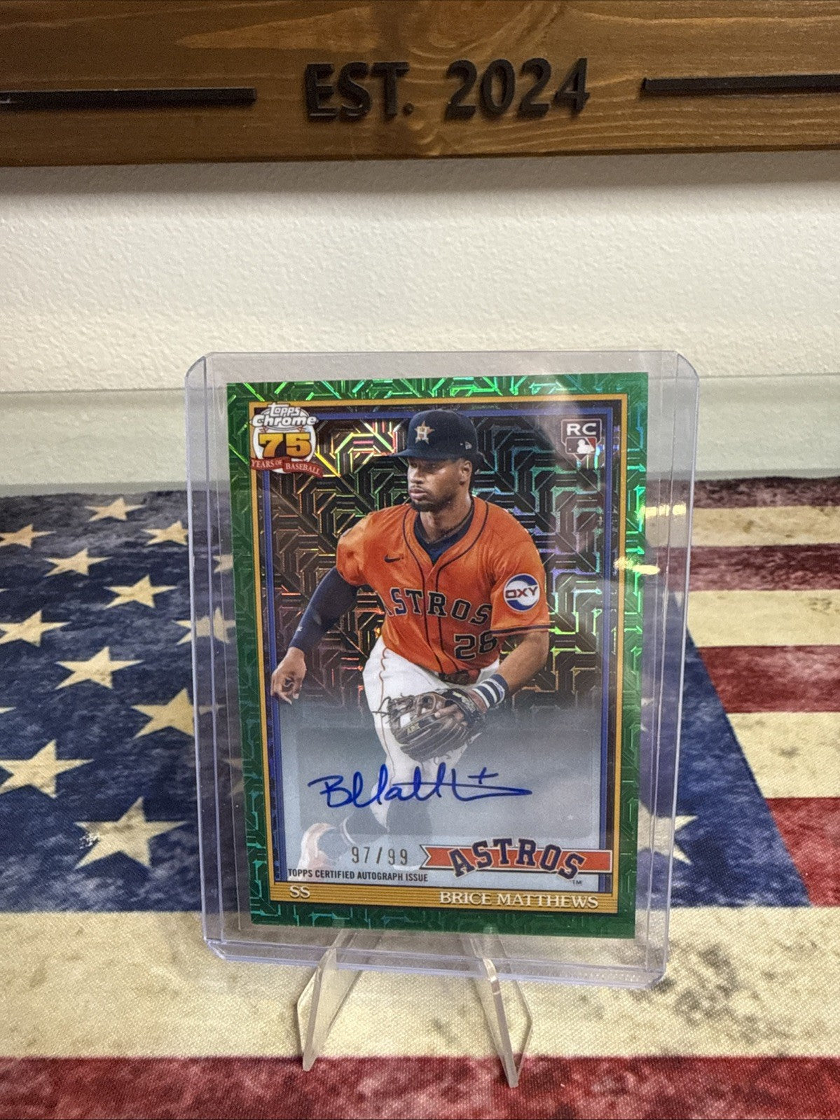 2026 Topps Series 1 Brice Matthews #91C-70 RC Green Mojo Chrome Auto /99 Rookie