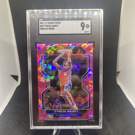 2021-22 Panini Prizm - Pink Ice Prizm #28 Tyrese Maxey SGC 9