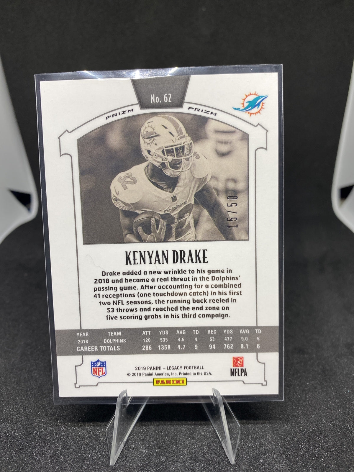 SP - 2019 Panini Legacy Premium Edition Sapphire Prizm /50 Kenyan Drake #62 GEM