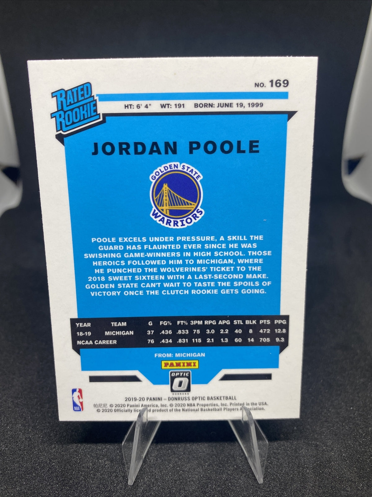 Gem - 2019-20 Donruss Optic Jordan Poole RATED ROOKIE RC Base  #169 WARRIORS