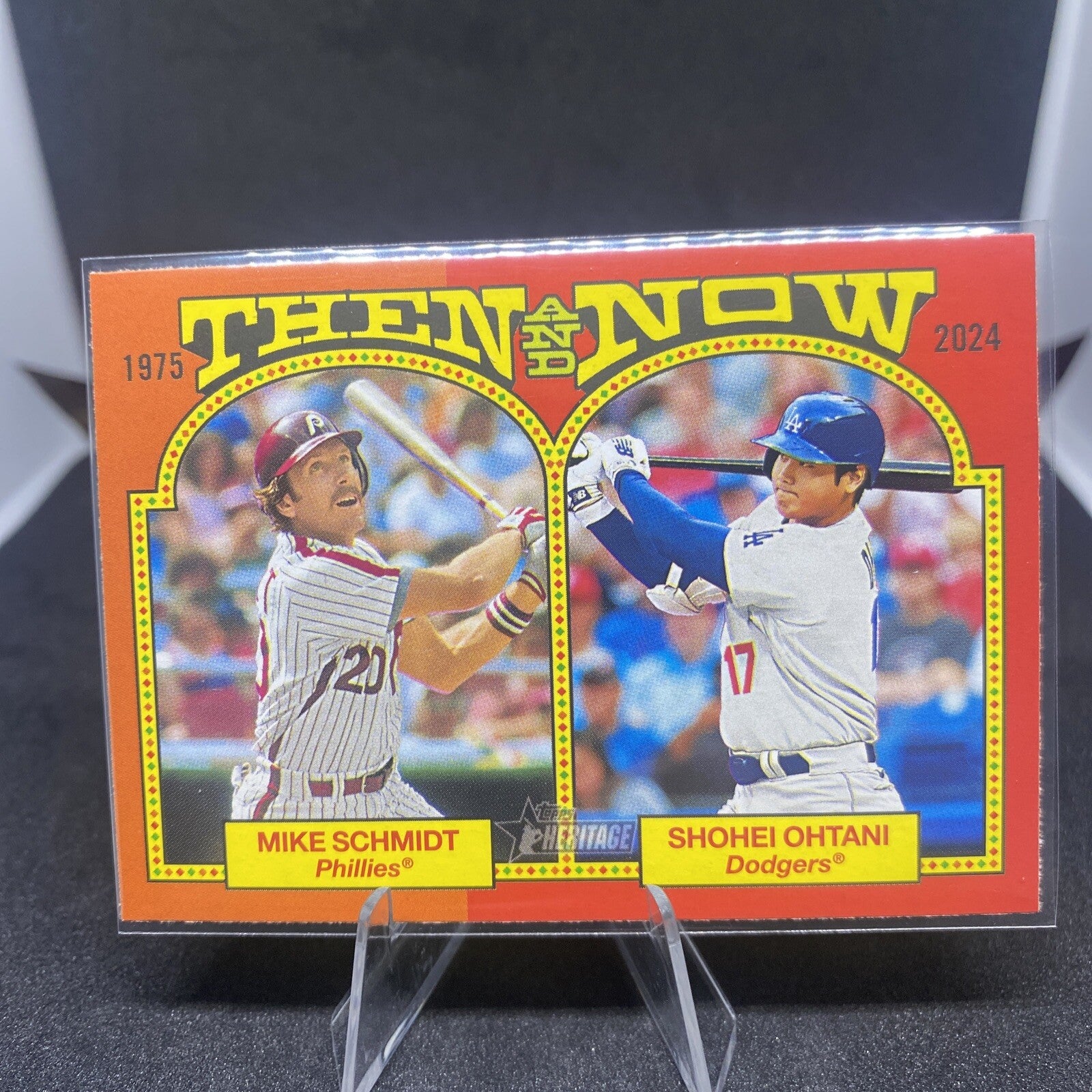 SP 2024 Topps Heritage Baseball Then & Now Shohei Ohtani Mike Schmidt #TAN-2