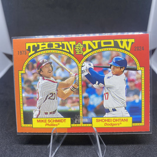 SP 2024 Topps Heritage Baseball Then & Now Shohei Ohtani Mike Schmidt #TAN-2