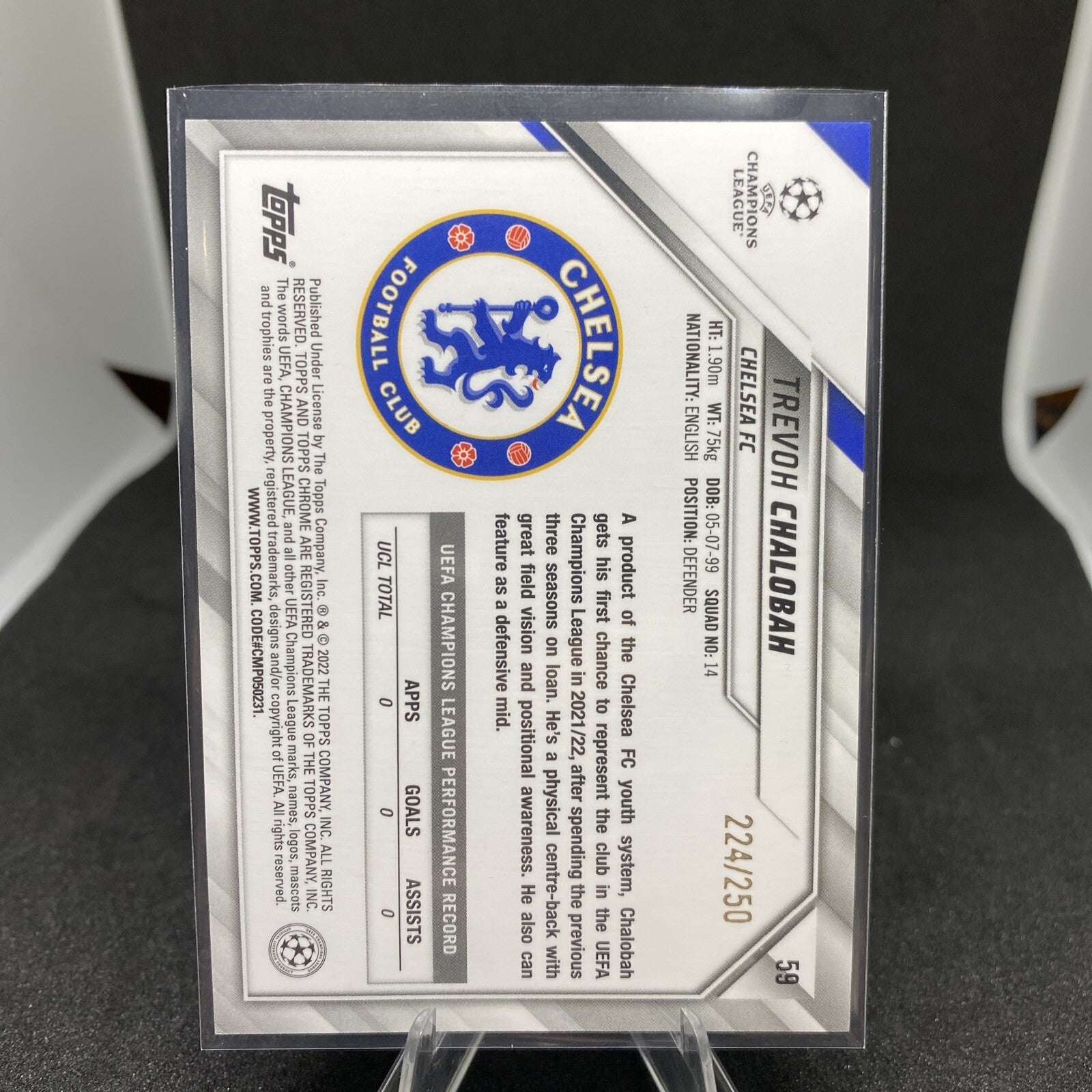 2021 Topps Chrome #59 Purple Mini Diamond 224/250 Trevoh Chalobah Gem Rookie SP