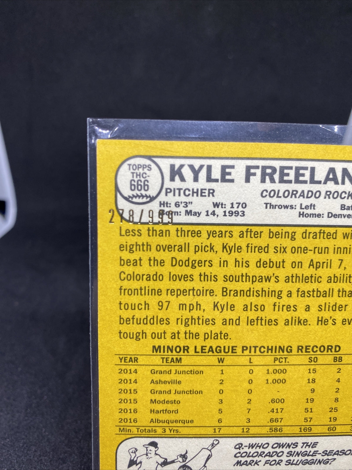 2017 Topps Heritage High Number Chrome /999 Kyle Freeland #THC-666 Rookie RC