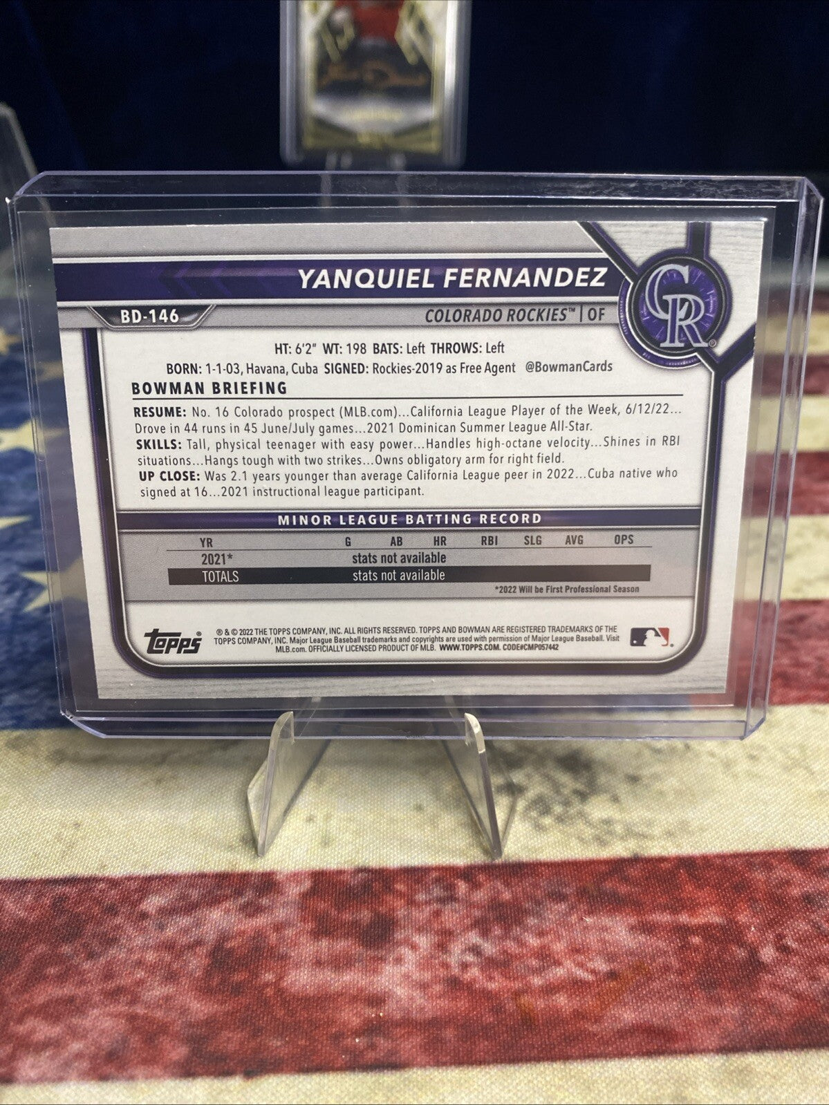 2022 Bowman Draft 1st Edition Blue Foil 046/150 Yanquiel Fernandez #BD-146
