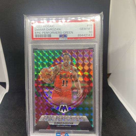 2022-23 Panini Mosaic - Epic Performers Green Mosaic Prizm PSA 10 DeMar DeRozan