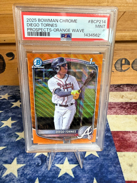 2025 Bowman Chrome Diego Tornes 1ST PROSPECT Orange Refractor /25 #BCP214 PSA 9