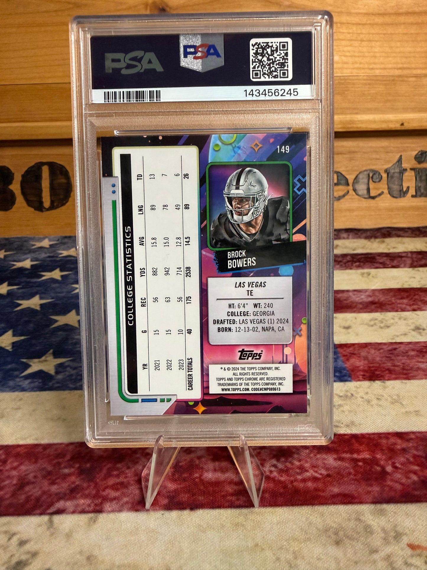 2024 Topps Cosmic Chrome Brock Bowers PURPLE NEBULA RC /150 #149 PSA 9 MINT