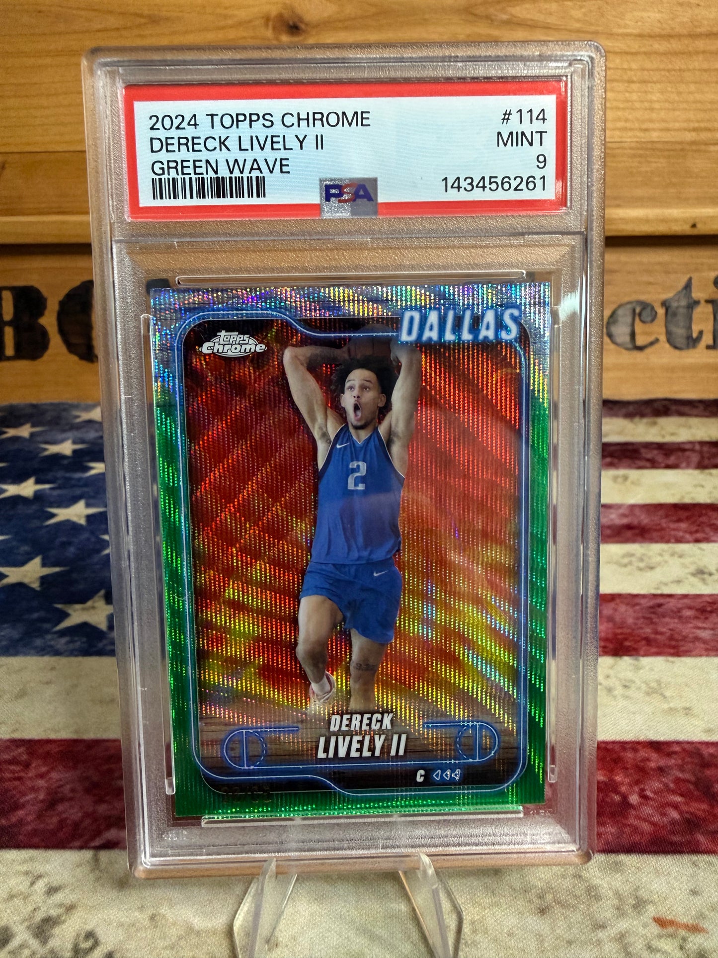 2024-25 Topps Chrome Dereck Lively II GREEN WAVE Refractor /65 #114 PSA 9 MINT