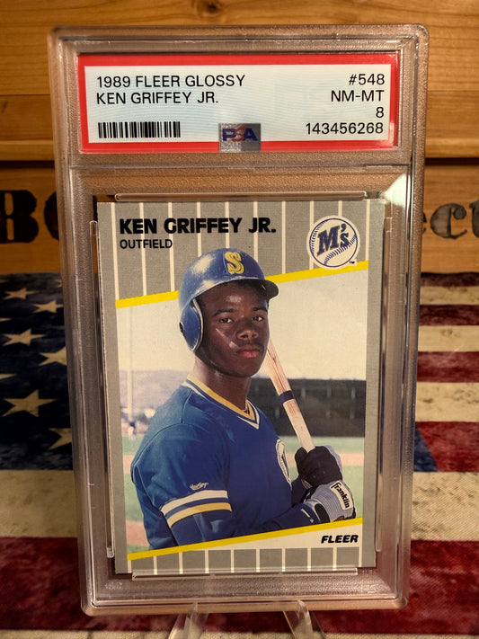 1989 Fleer GLOSSY Ken Griffey Jr. ROOKIE #548 PSA 8 NM-MT Mariners HOF