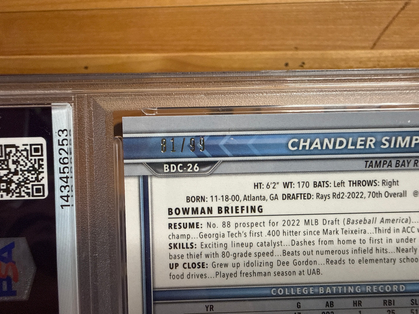 2022 Bowman Draft CHANDLER SIMPSON 1st Chrome Green Refractor /99 #BDC-26 PSA 9