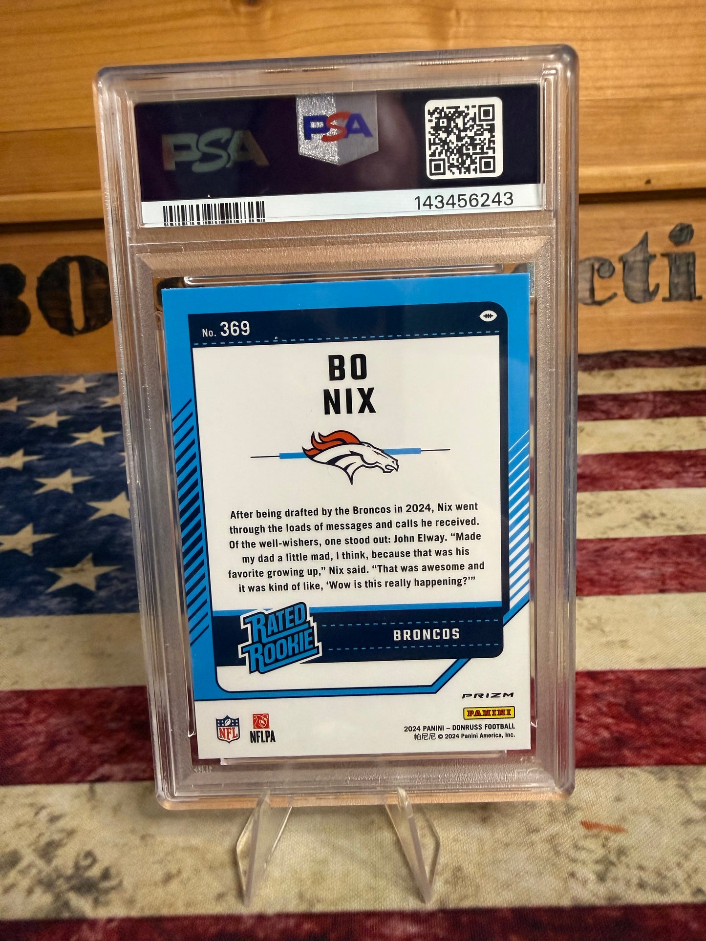2024 Panini Donruss OPTIC PREVIEW Red Wave Prizm Bo Nix RC #369 PSA 10 GEM MINT