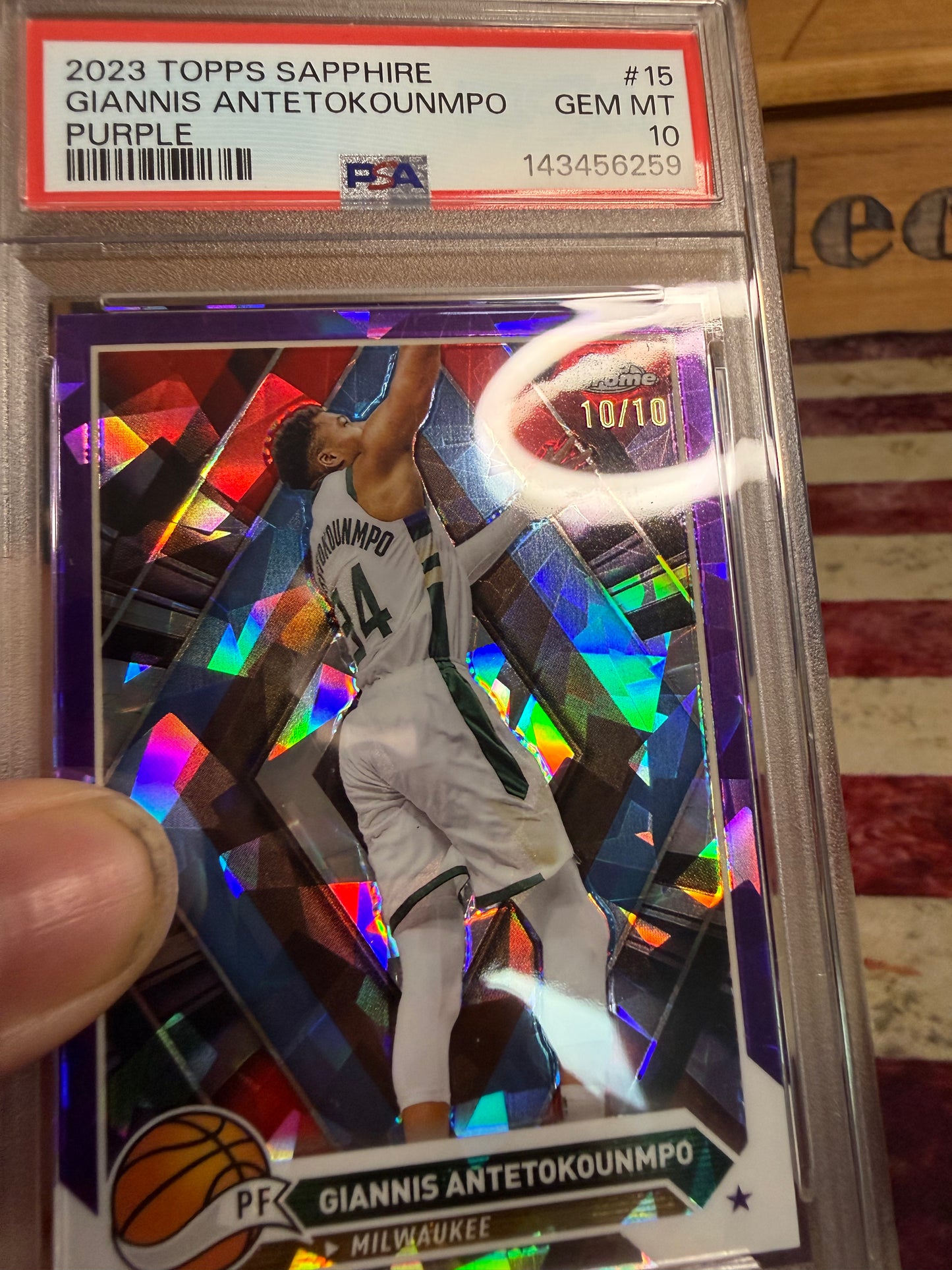 2023-24 Topps Chrome Sapphire Giannis Antetokounmpo PURPLE /10 BOOKEND PSA 10 Bucks
