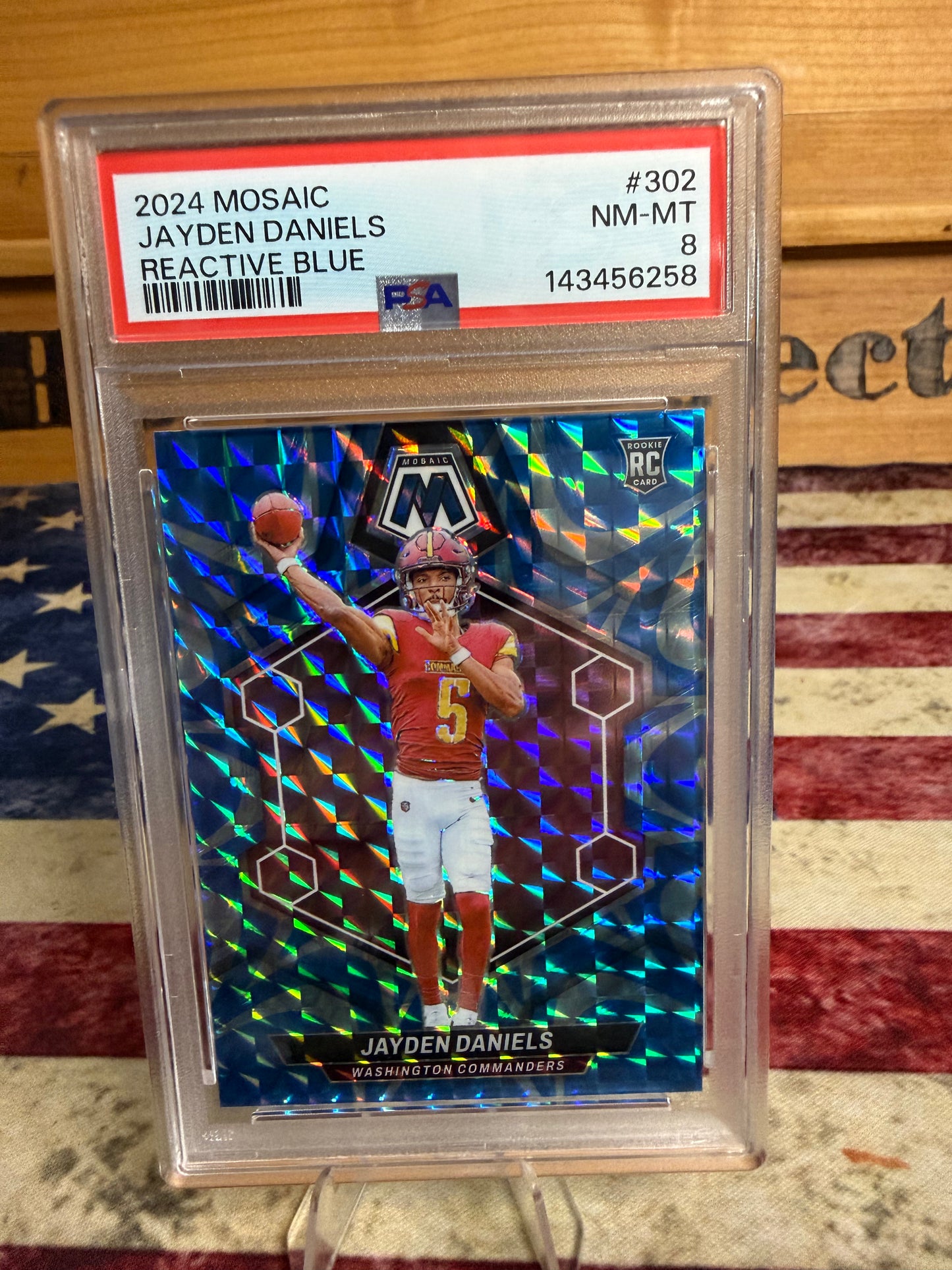 2024 Panini Mosaic Jayden Daniels REACTIVE BLUE Prizm RC PSA 8 NM-MT Commanders