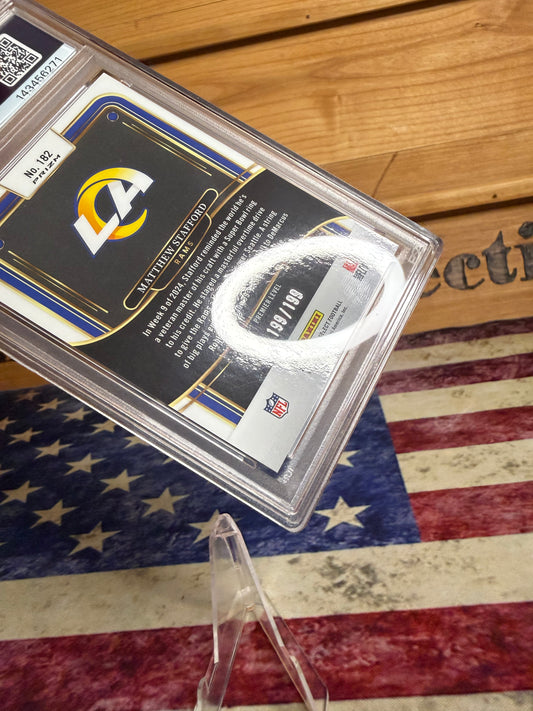 2024 Panini Select Matthew Stafford PREMIER LEVEL White Shock BOOKEND 199/199 PSA 10 Rams