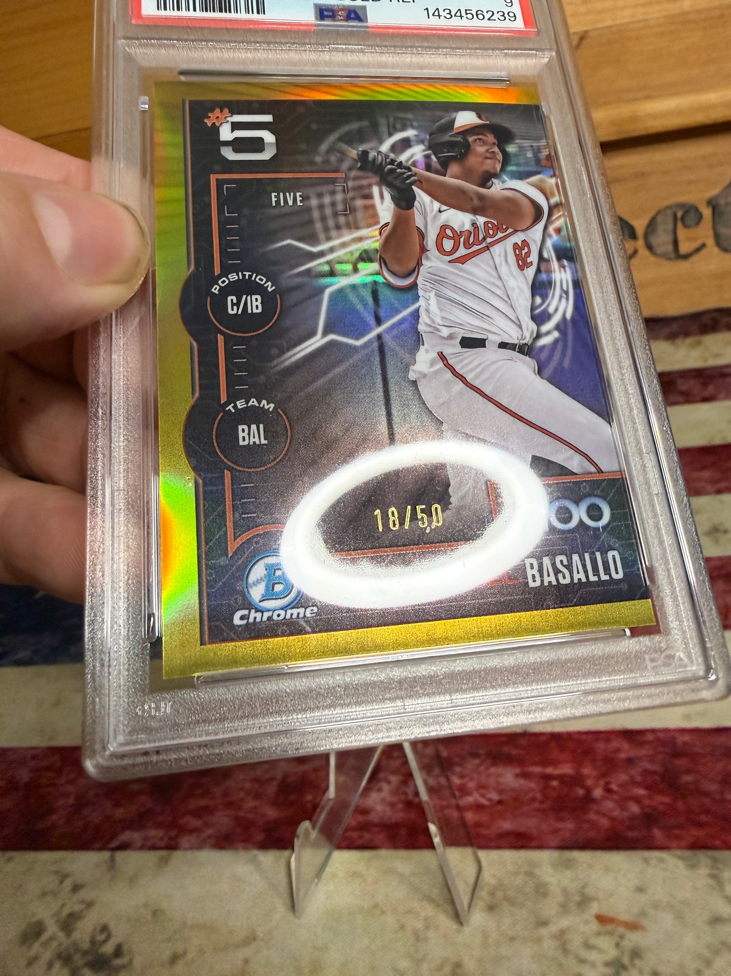 2025 Bowman Scout's Top 100 Samuel Basallo GOLD Refractor /50 PSA 9 MINT Orioles