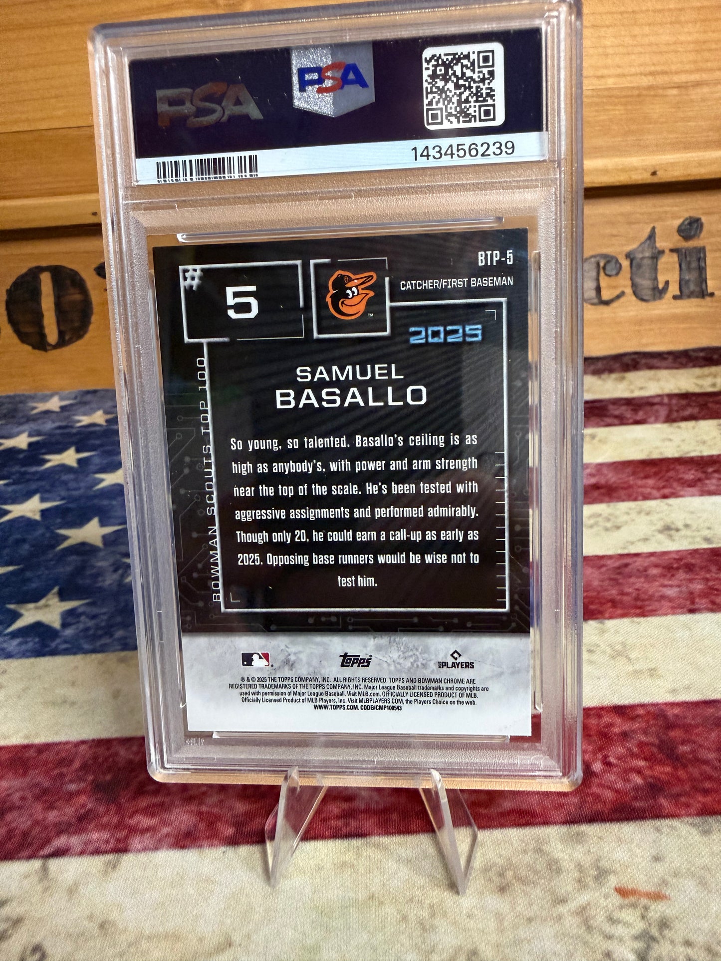 2025 Bowman Scout's Top 100 Samuel Basallo GOLD Refractor /50 PSA 9 MINT Orioles