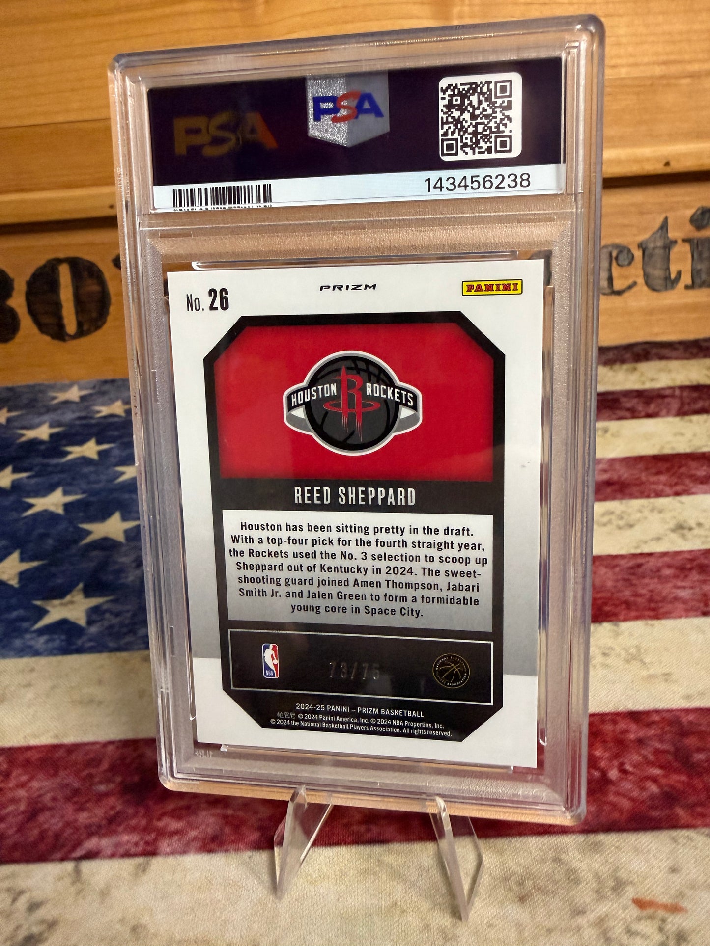 2024-25 Panini Prizm Reed Sheppard EMERGENT RED PULSAR /75 #26 PSA 9 Rockets