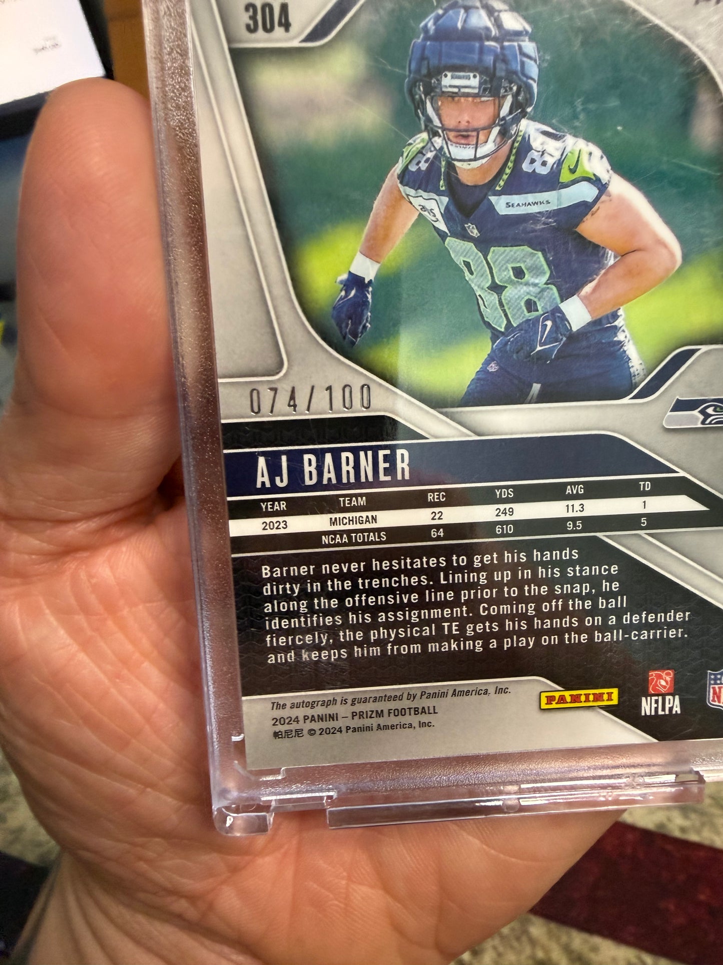2024 Panini Prizm AJ Barner Rookie Auto #304 – Scope Prizm /100 – Seattle Seahawks RC