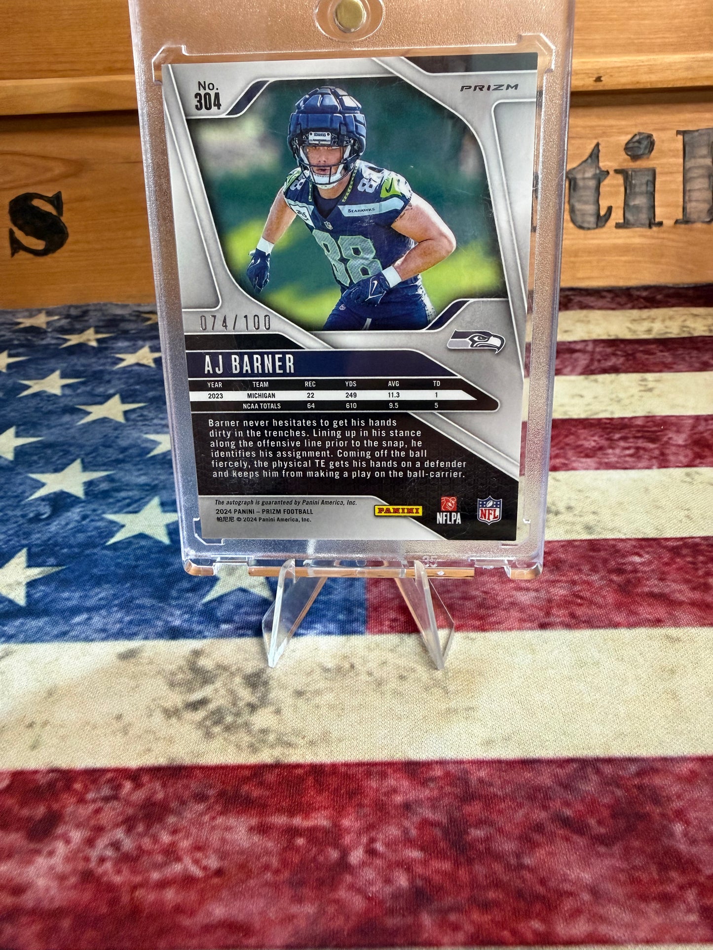 2024 Panini Prizm AJ Barner Rookie Auto #304 – Scope Prizm /100 – Seattle Seahawks RC
